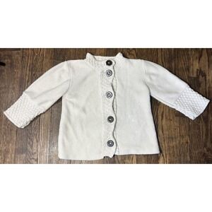 Pure Handknit Sweater Womens S/M White Knit Mockneck Button Up Heavy Casual